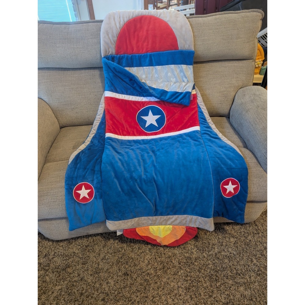 Bixbee Rocket Ship Sleeping Bag - Zipper Close - So Soft - Red, White &Blue